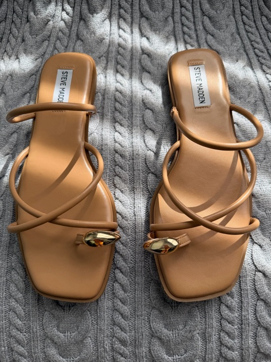 Steve Madden Shoes - Steve Madden Tan Strappy Slide Sandals with Gold Accent Detail